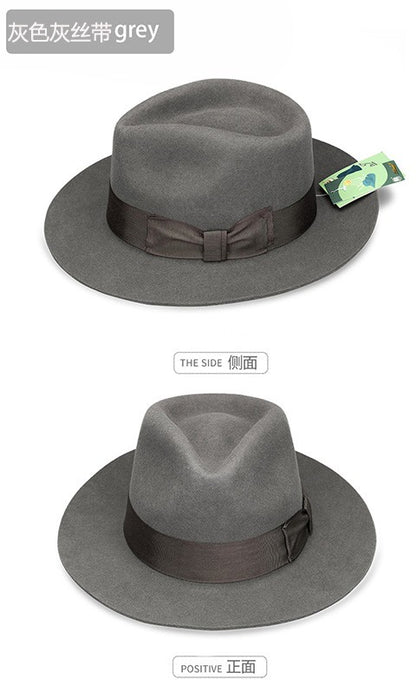 New British 100% Wool Felt Hat Men Fedora Big Size Raw Edge Brim Satin Lined Gangster Hat Premium Quality
