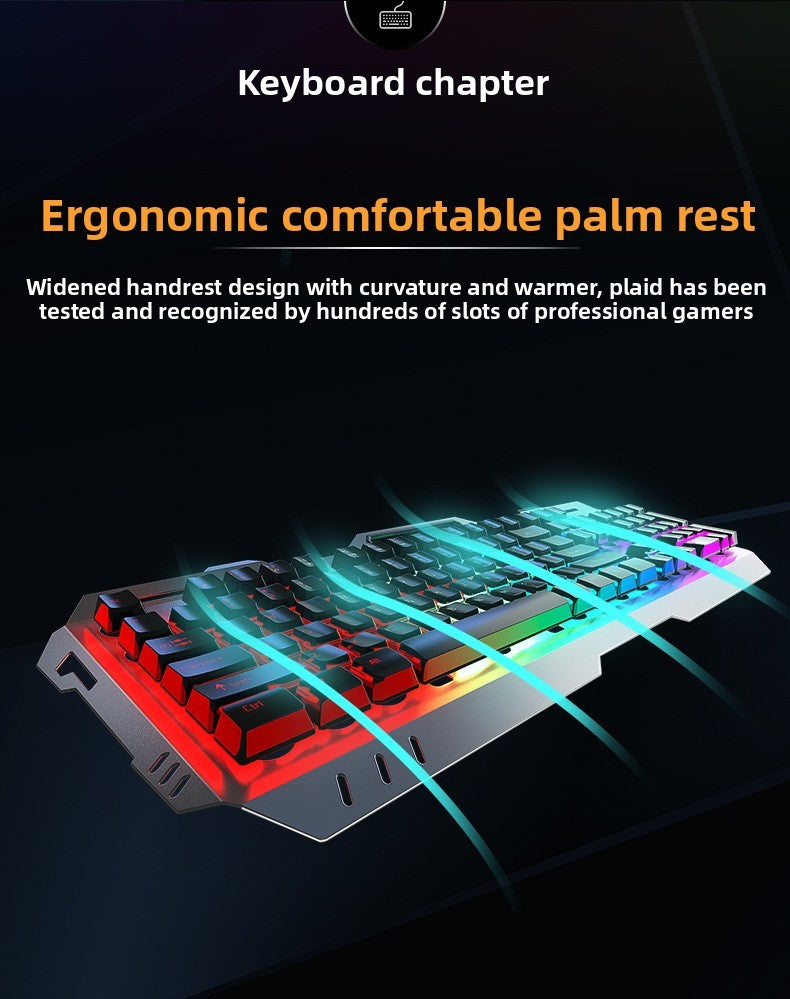 Conjunto de teclado e mouse gamer com fio, retroiluminação colorida, 104 teclas, painel de metal, teclado com sensação mecânica para laptop e desktop