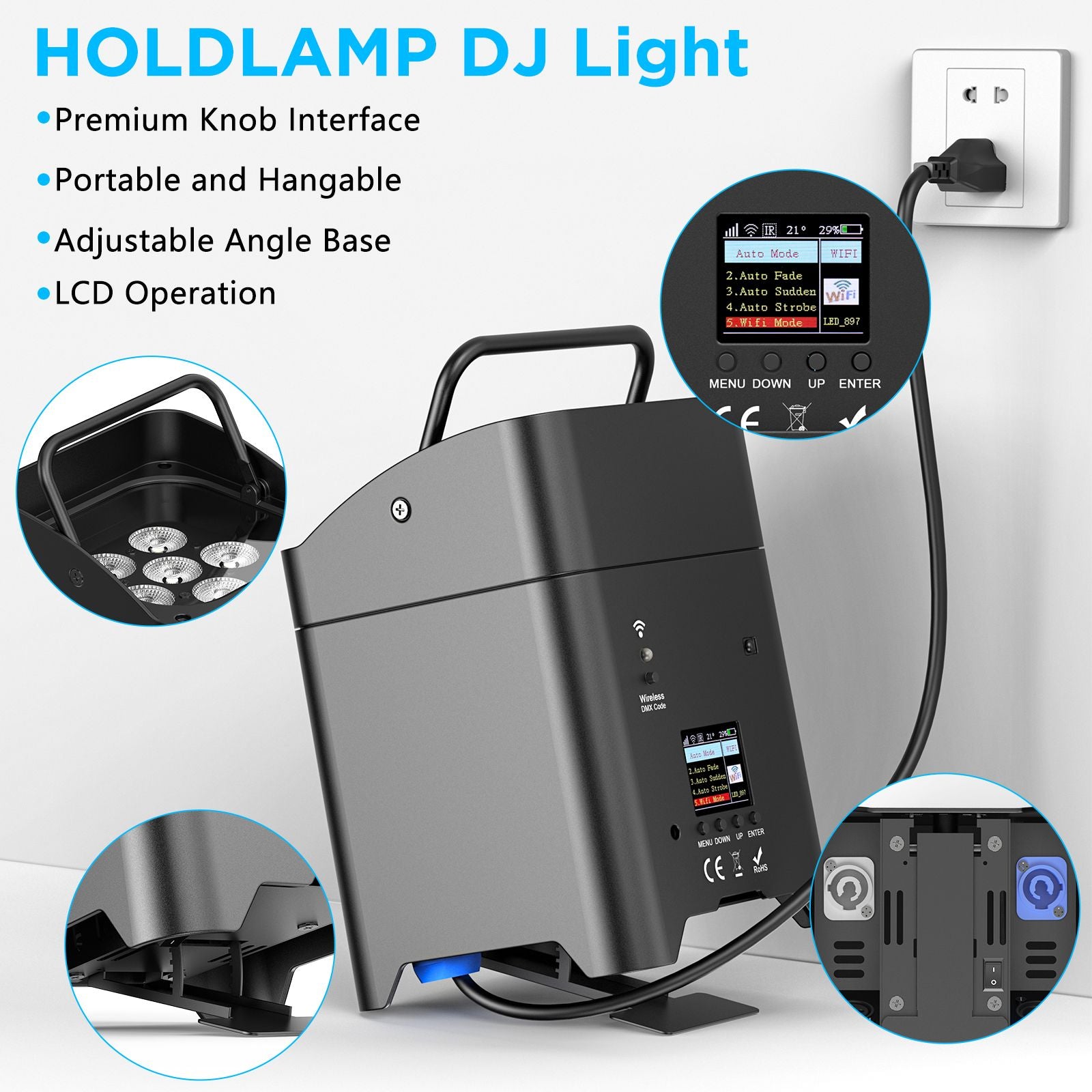 U'King 4PCS 6x18W 6IN1 RGBAW+UV Par Light with Bag DMX Remote Control WiFi Par Light Wireless LED Stage Light for DJ Bar Party