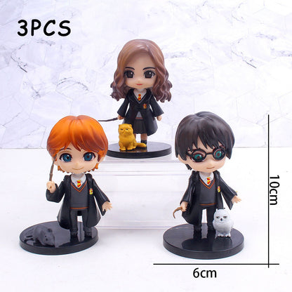 Hot 3-10 unidades/conjunto Harri Q Style Potter Posket Hermione Ron Hedwig Boneco de Vinil Brinquedo Decoração de Bolo Carro Modelo PVC Boneca Presente Brinquedos