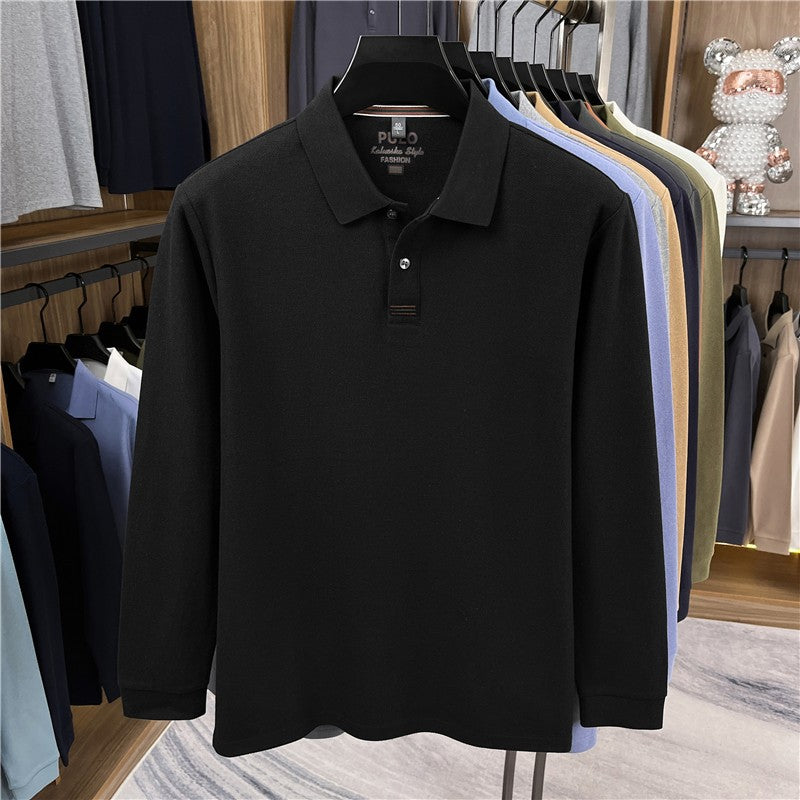 100Cotton High-Quality Men's Polo Shirt Placket Embroid Breathable Long Sleeve Autumn Lapel T-Shirt Business Casual Menswear