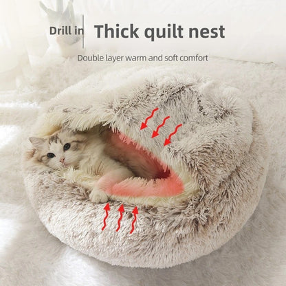 Cama para pets de pelúcia macia outono e inverno e cama para pets inverno quente e frio ninho edredom de pelúcia ninho de gato concha ninho de gato semi-fechado