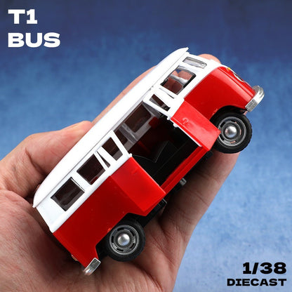 1:38 Alloy Diecast Volkswagen T1 Vintage Van Car Model Classic Pull Back Miniature Vehicle Replica For Collection Gift for Kids