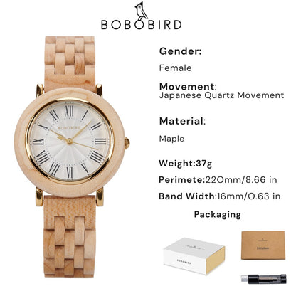 BOBO BIRD Women’s Custom Wooden Watch – Eco-Friendly Personalized Gift Quartz Wristwatch with Engraving Option Dropshipping