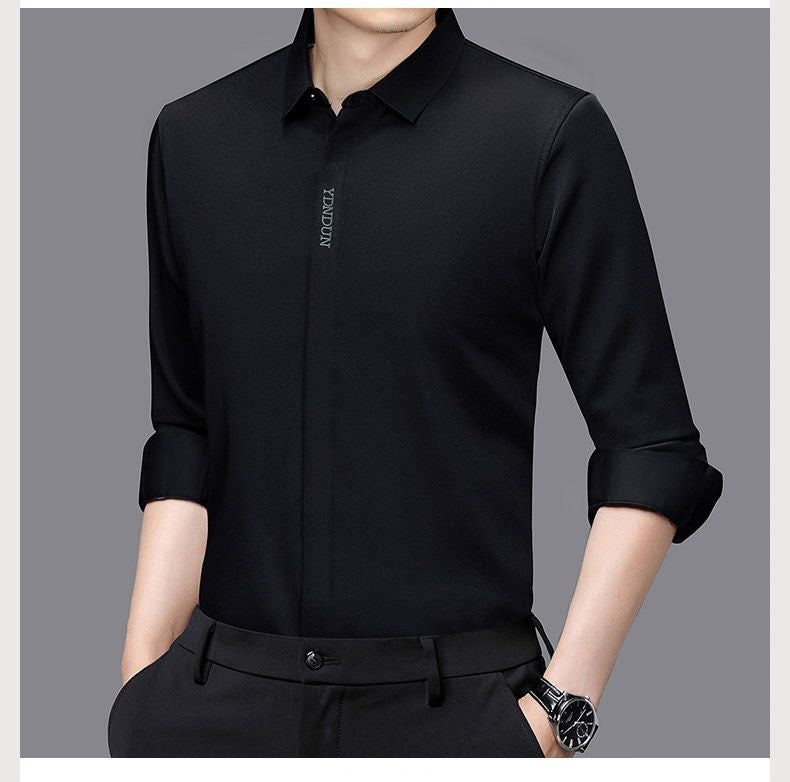 High End  Mulberry Silk Men Business Shirt Long Sleeve  Button Invisible Elastic Tops Wrinkle Resistant  Luxurious Men Shirt