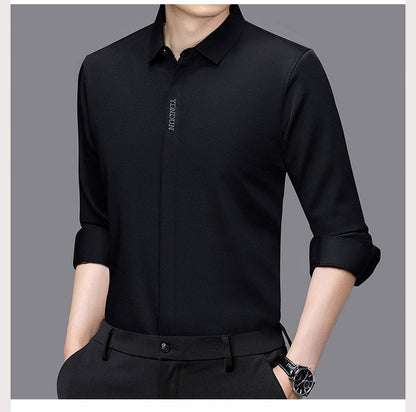 High End  Mulberry Silk Men Business Shirt Long Sleeve  Button Invisible Elastic Tops Wrinkle Resistant  Luxurious Men Shirt