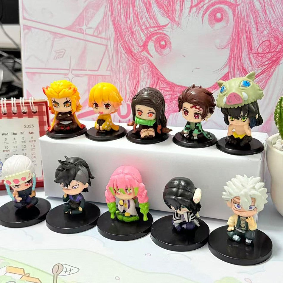 Atacado de Bonecos em Miniatura Q Posket Demon Slayer 5pçs 10pçs 15pçs Kits Kimetsu No Yaiba Pequenas Bonecas de PVC Decoração de Mesa