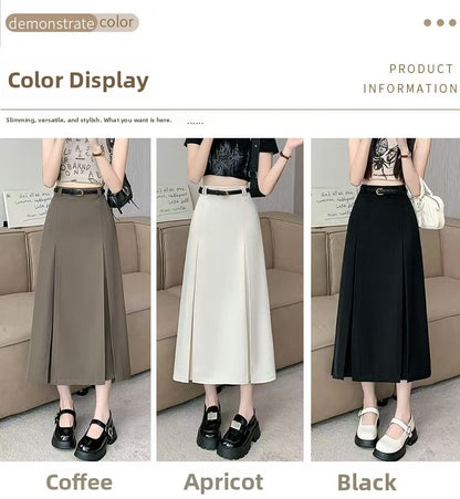 plus Size Suit Skirt Women Summer New Elastic High Waist Slim A-Line Skirt Belly Cover Pleated Skirt Korean Sle Casual Wear