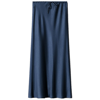 New In 2025 Spring Summer Solid Color Satin Long Skirt For Women High Waist Lace