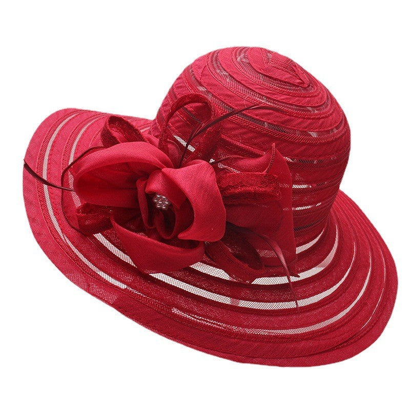 Novo Chapéu Feminino De Verão Em Organza Com Aba Larga E Flor Grande Fedora Elegante Para Casamento Igreja Festa