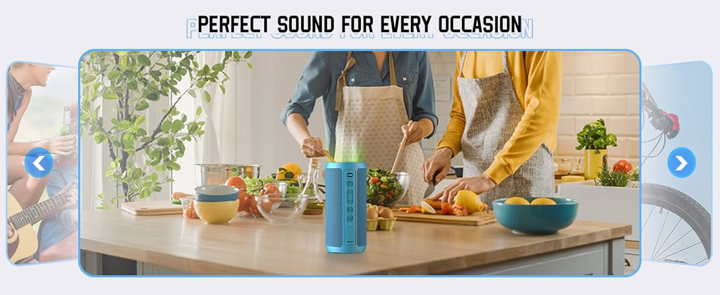 Caixa de Som Portátil Sem Fio Bluetooth 5.3 Ortizan, Graves Potentes, Luzes RGB, À Prova d'Água IPX7, TWS, Entrada AUX e Cartão TF, Ideias para Presente