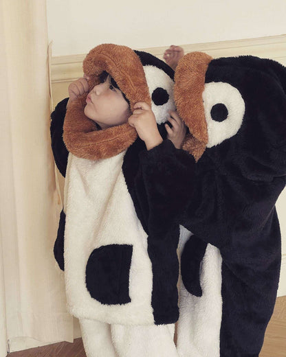 2025 Winter Infants Toddlers Pajamas Set Penguin Style Children's Warm Thicken Flannel Sleepwear Soft Loose 2 Pcs Suit Plush Pjs