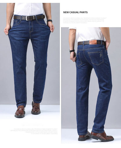 Summer Thin Men's Elastic Cotton Jeans Fashion Blue Comfortable Business Straight Casual Pants Brand Male Clothes Trousers