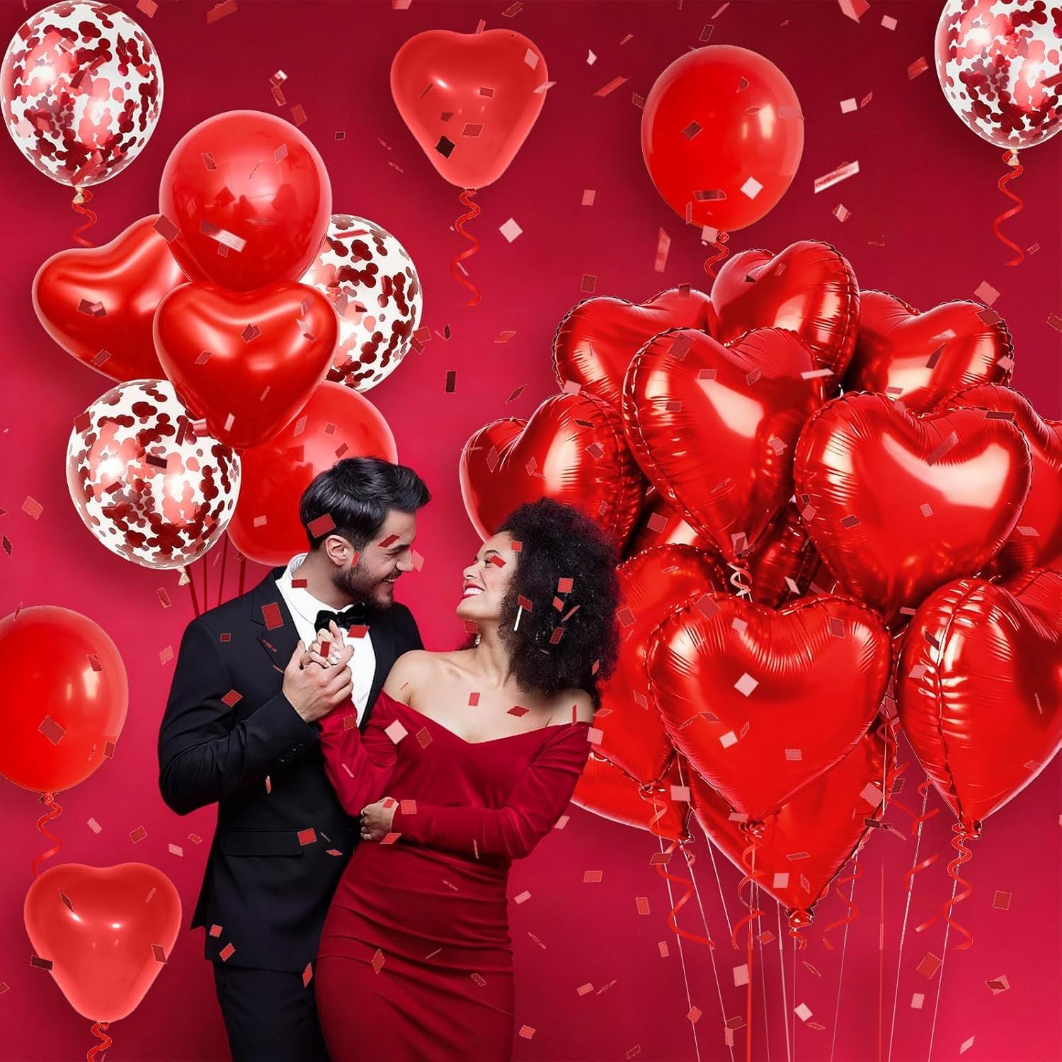 I Love You/Red Heart Love Foil Balloon 1000Pcs Rose Petals for Wedding Anniversary Valentine Day Romantic Special Night Party
