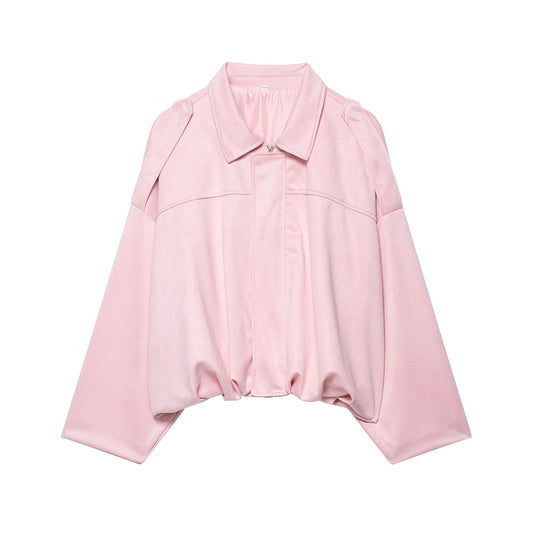 DUOPERI Women 2025 New Solid Bomber Jackets Lapel Neck Long Sleeves Female Elegance Chic Casual Jacket Tops