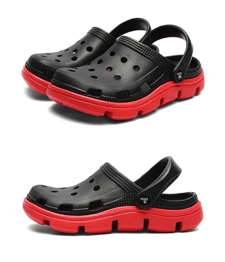 2024 Summer Plus Size Hollow Out Sandals Men's Breathable Slippers Trendy Thick Base Slip-On Beach Shoes Men's Footwear