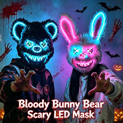 Novelty LED Bloody Furry Bunny Rabbit Bear Mask Realistic Scary Horror Killer Adult Masquerade Cosplay Costume Accessory