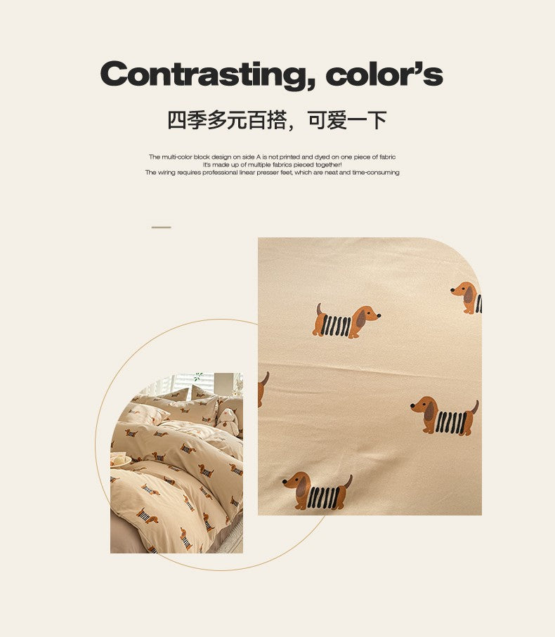 Cute Dog Printed Duvet Covet Set Brown Color Comforter Cover with Pillowcase for Kids Single/Queen/King housse de couette Full