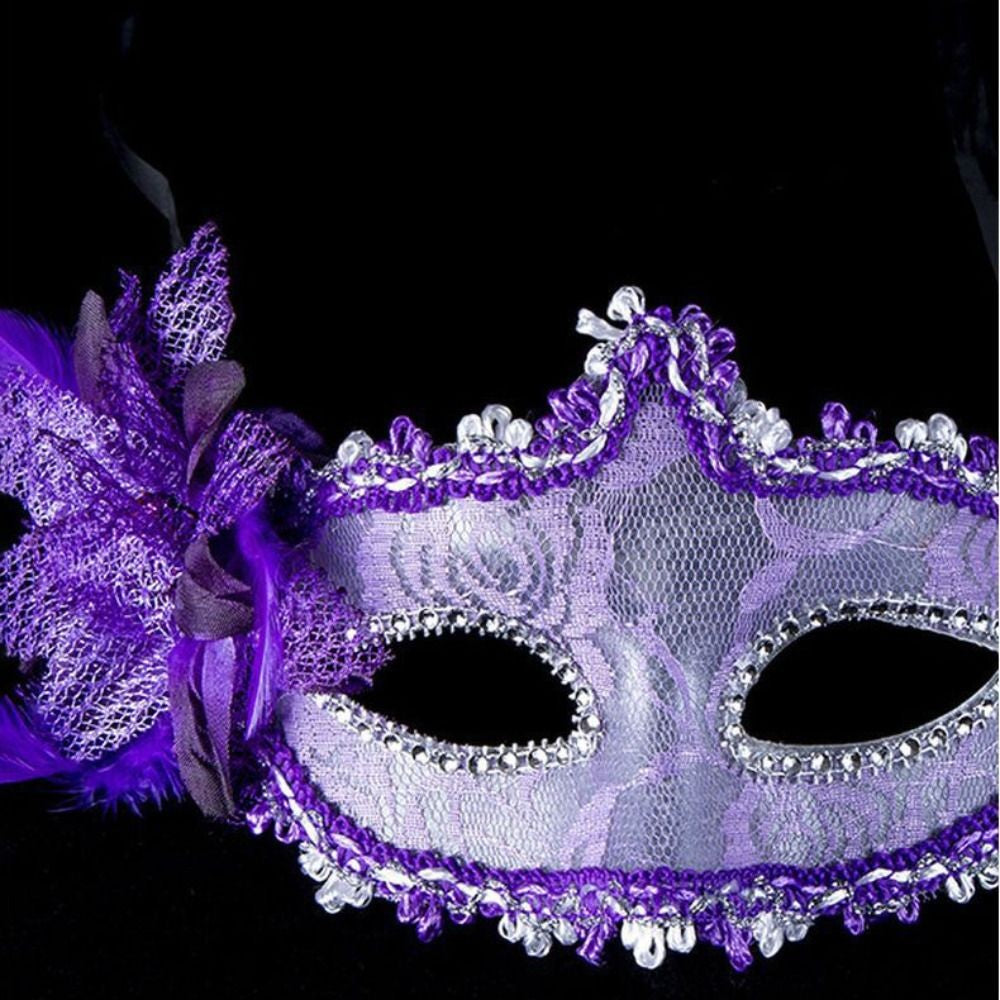 Eye Mask Side Flower Masquerade Mask Half Face Feather Mardi Gras Mask Sexy Lace Eye Mask Venetian Party