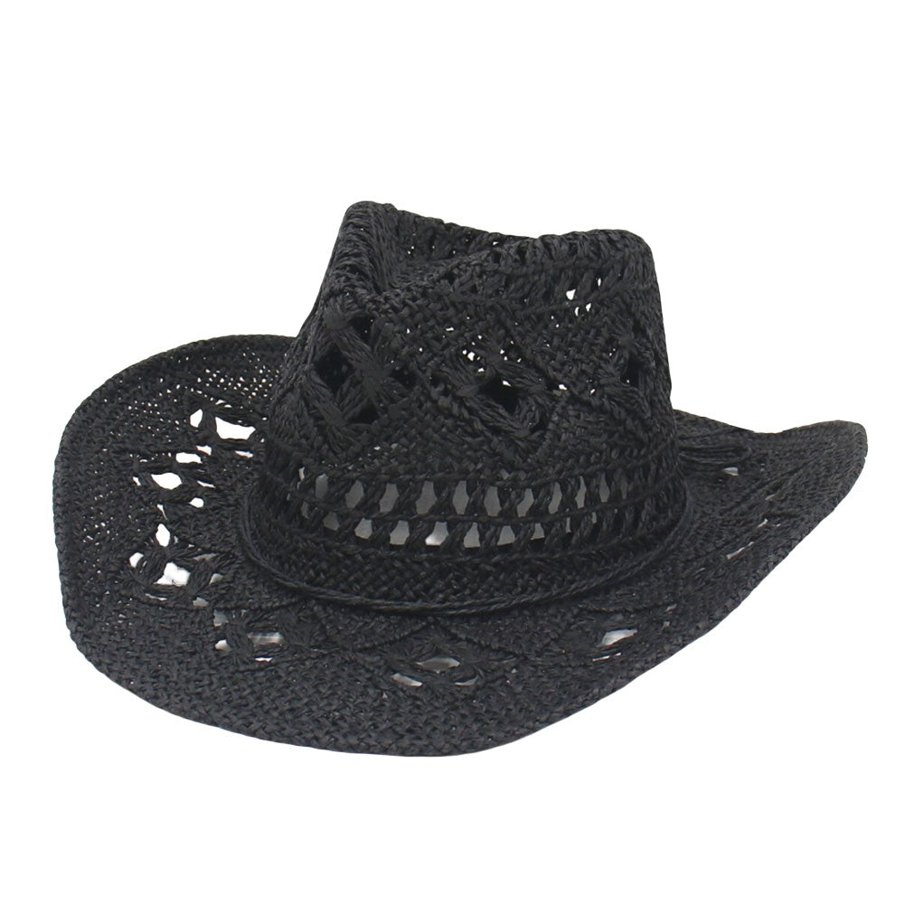 Chapéus de Sol Femininos de Praia de Verão com Lantejoulas de Estrela da Lua, Estilo INS, Chapéu de Sol de Palha Vazado Boêmio Ocidental Estilo Cowgirl