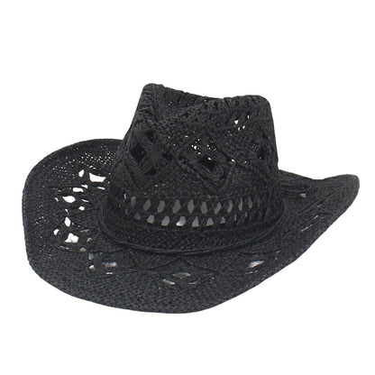 Chapéus de Sol Femininos de Praia de Verão com Lantejoulas de Estrela da Lua, Estilo INS, Chapéu de Sol de Palha Vazado Boêmio Ocidental Estilo Cowgirl