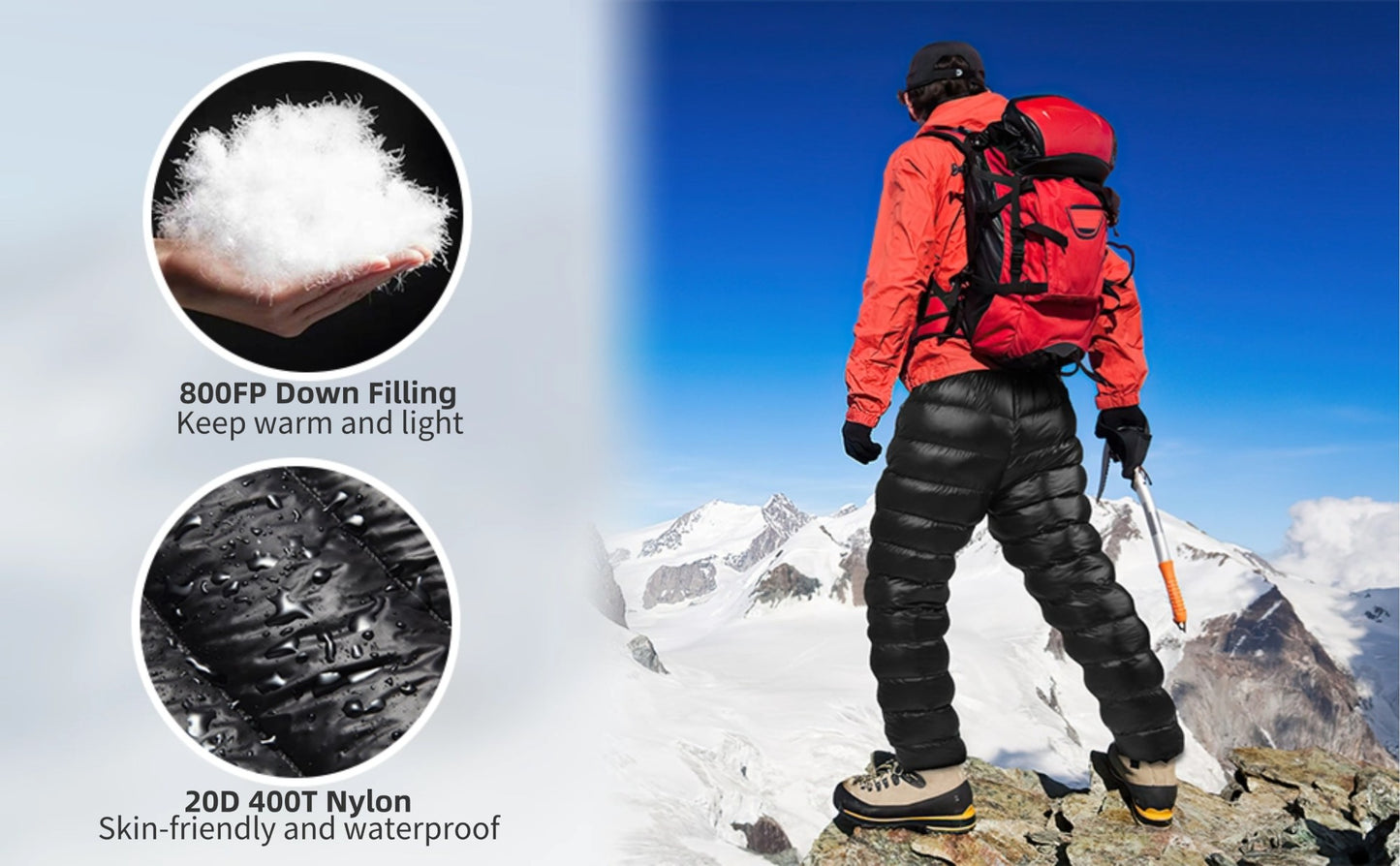 MAPLEAF Down Pants Winter Hiking Trousers Ultralight Warm Down Trousers 800FP Windproof Waterproof Ski Pants Camping Snow Pants