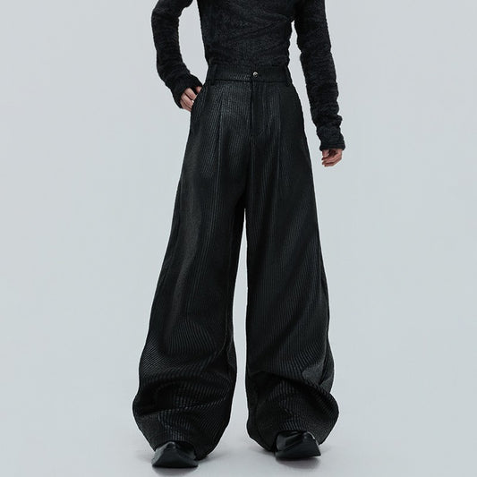 LUZHEN Fashion Original Metal Color Wide Leg Casual Pants Men 2025 New Luxury Solid Color High Quality Handsome Trousers JY4784