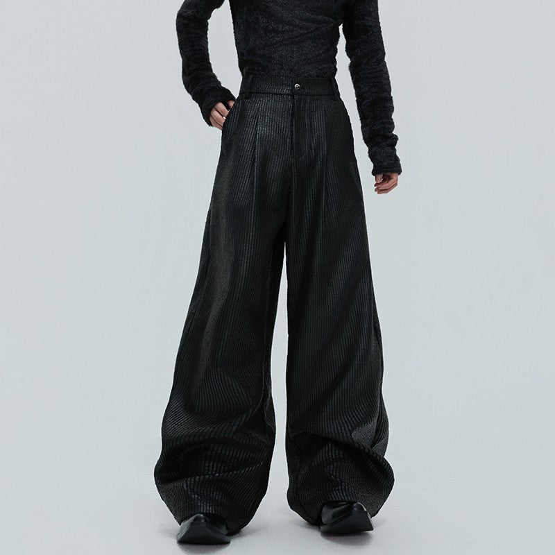 LUZHEN Fashion Original Metal Color Wide Leg Casual Pants Men 2025 New Luxury Solid Color High Quality Handsome Trousers JY4784