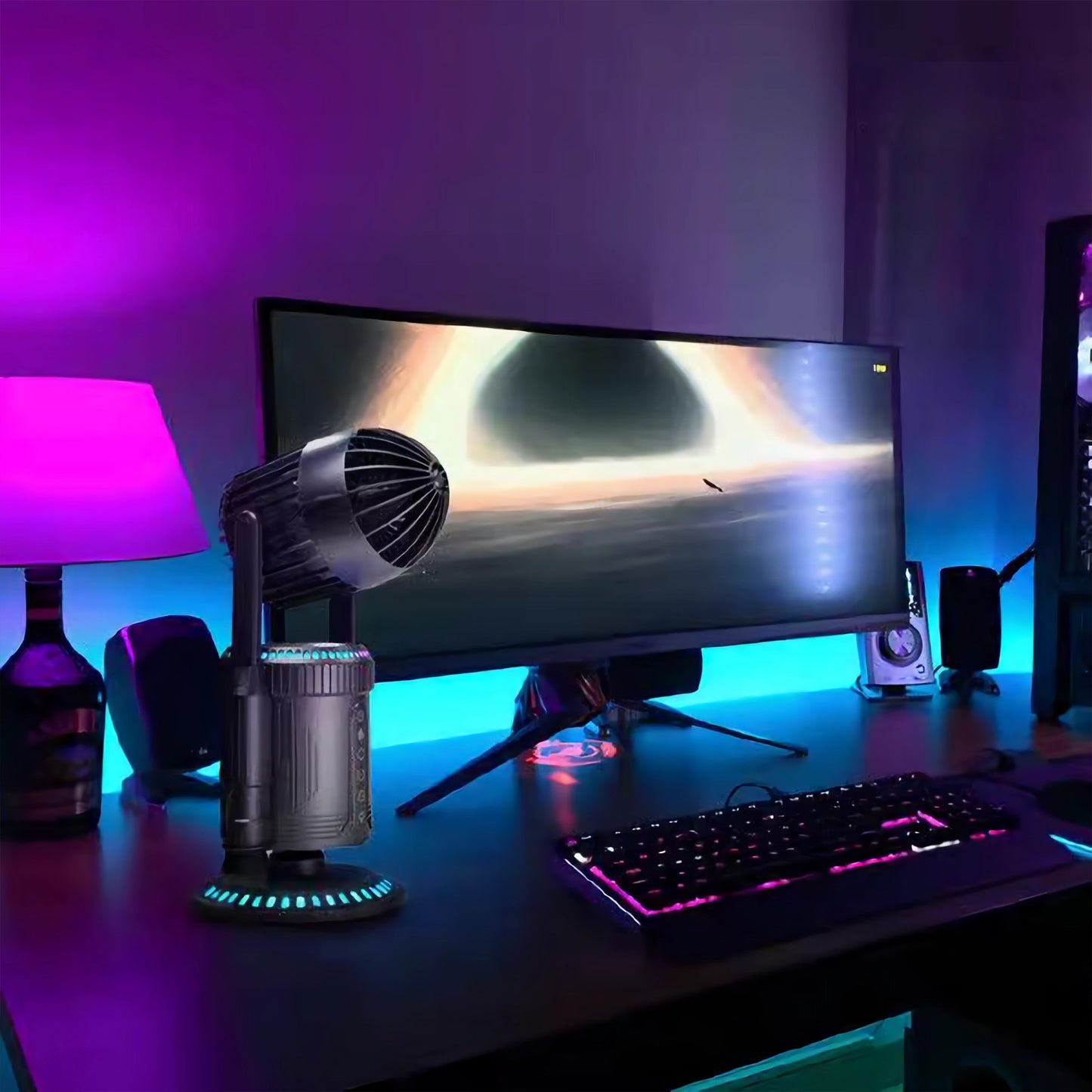 Creative Rocket Desktop Fan Battery Powered USB Rechargeable 3 Speed Quiet Cooling Fan for Office Desk Study Room Outdoor