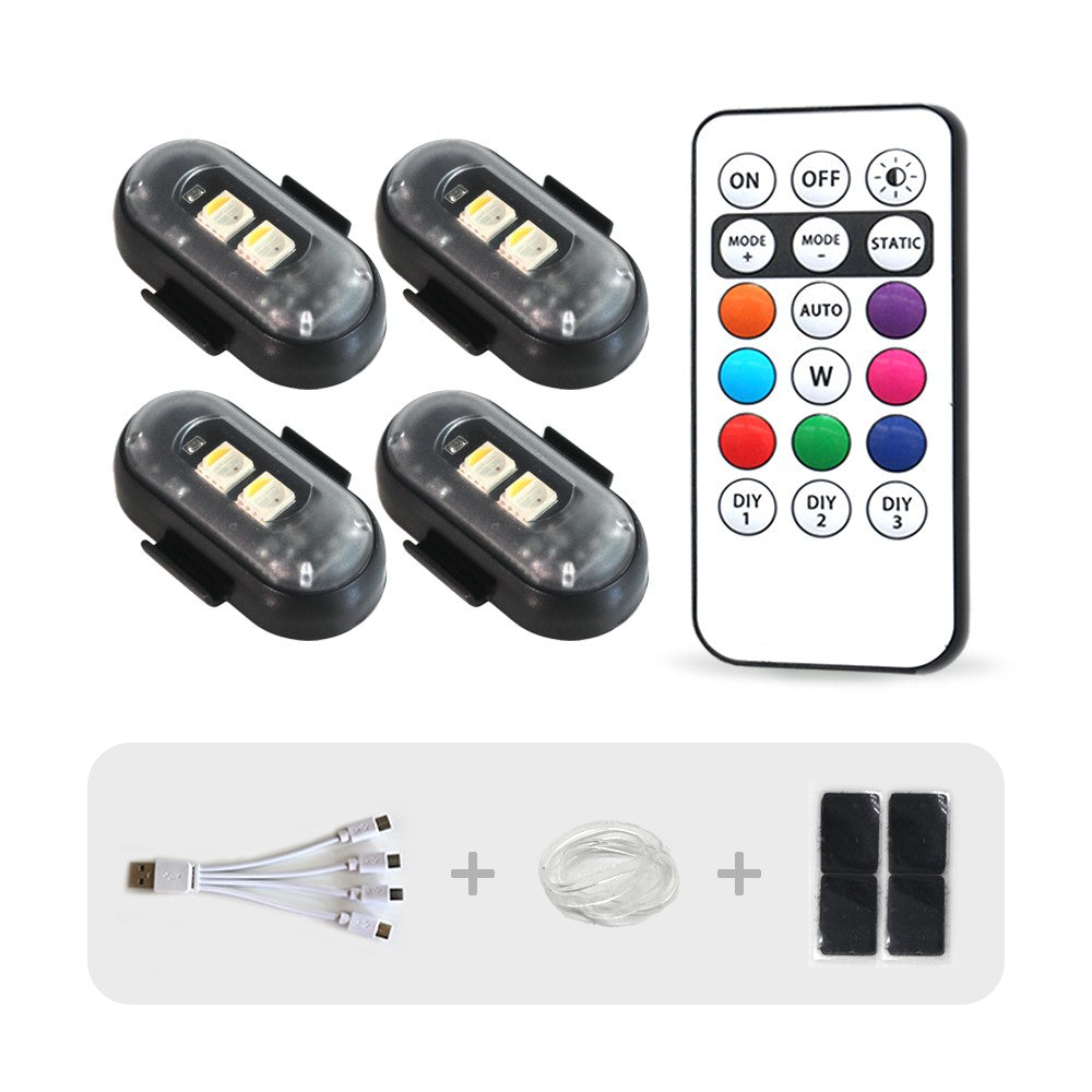 4 luzes estroboscópicas de LED coloridas sem fio com controle remoto, luzes de LED com carregamento USB, 8 cores, luzes de advertência anticolisão