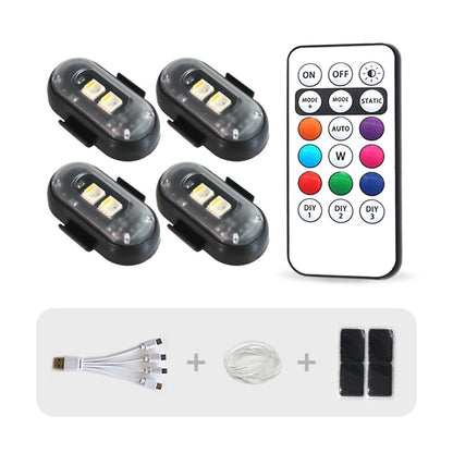 4 luzes estroboscópicas de LED coloridas sem fio com controle remoto, luzes de LED com carregamento USB, 8 cores, luzes de advertência anticolisão