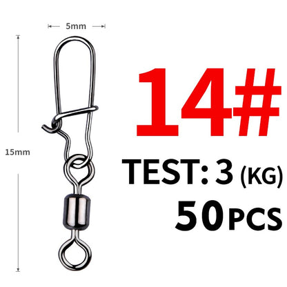 MEREDITH 50 PEÇAS Acessórios para Pesca de Lucio Conector Giratório de Rolamento Pino de Aço Inoxidável Snap Anzóis Isca Giradores Equipamento de Pesca