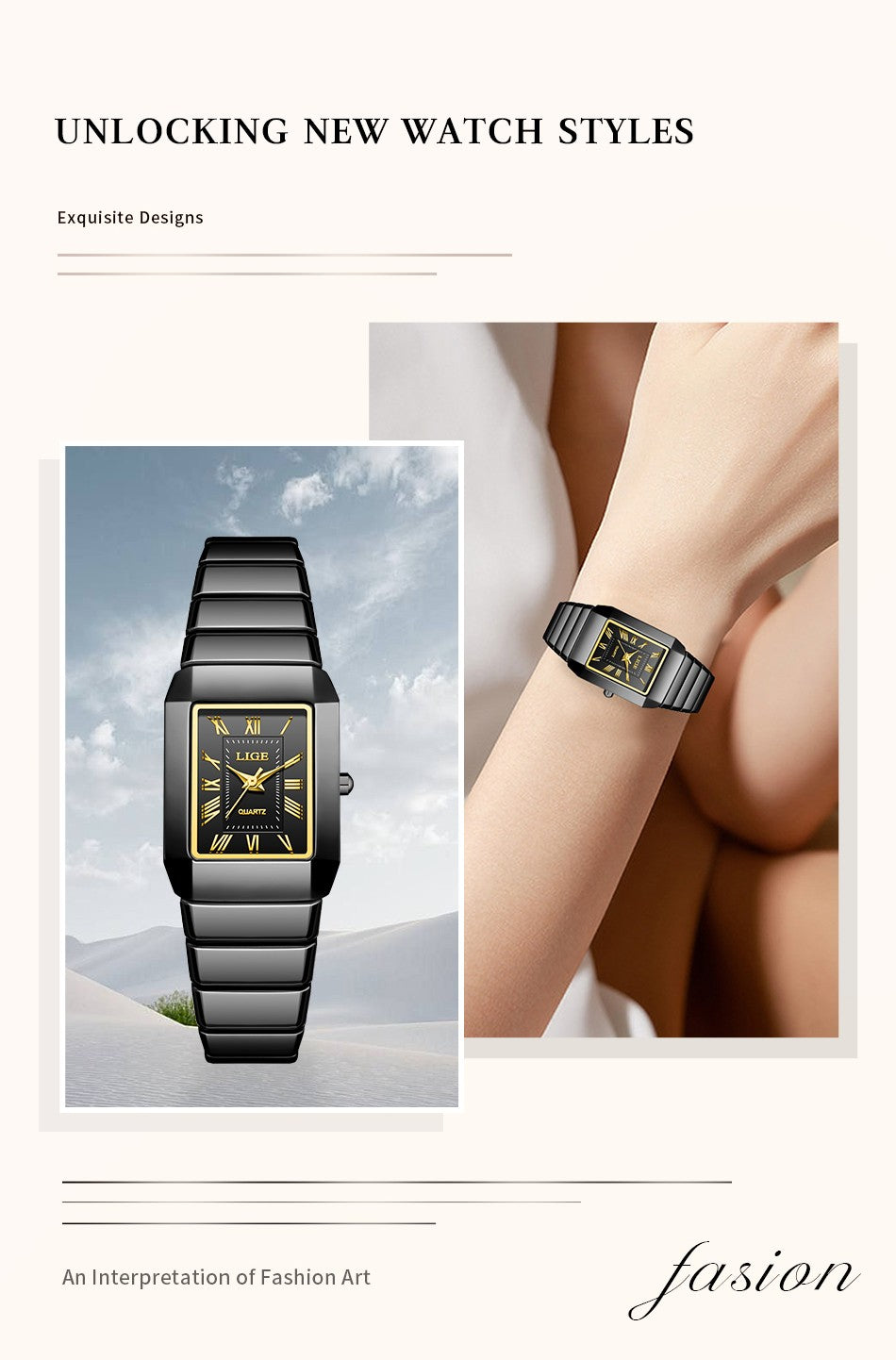 LIGE New Black Watch Women Fashion Creative Square Stainless Steel Ladies Waterproof Watches Elegant Bracelet Quartz Wristwatch