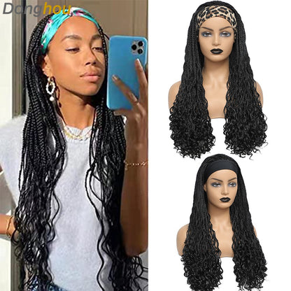 Donghou Wig Headband Box Braid Wig Ombre Braided Head Band Wig Goddess Box Braid Synthetic Headband Wig Perruque Avec Bandeau