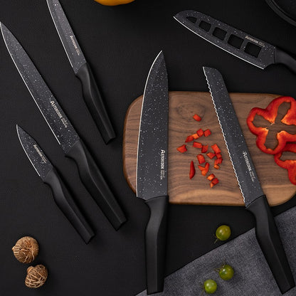 Conjunto de facas Astercook de 6 peças, conjunto de facas de cozinha estreladas com protetores de lâmina, laváveis na lava-louças, aço inoxidável alemão de alto carbono