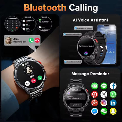 2026 New 1.7-inch Military sports SmartWatch 1100mAh large battery Outdoor compass flashlight 5ATM waterproof BT Call SmartWatch