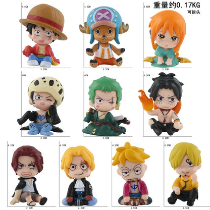 Conjunto de 10 Bonecos de One Piece Luffy Law Sabo Zoro Sanji Nami Chopper Marco Ace Roger Action Figurine Modelo Bonecas Brinquedos de Presente