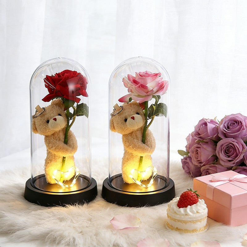 Eternal Rose Flowers Artificial Foil Flower in Glass Glow Immortal Flower LED Roses Lamp Flores Eternas Christmas Lover Gift