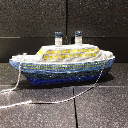 New Boat Crystals Clutch Purse RED Blue Women Gems Evening Clutch Bag Wedding Bridal Minaudiere Rhinestones Handbags and Purses