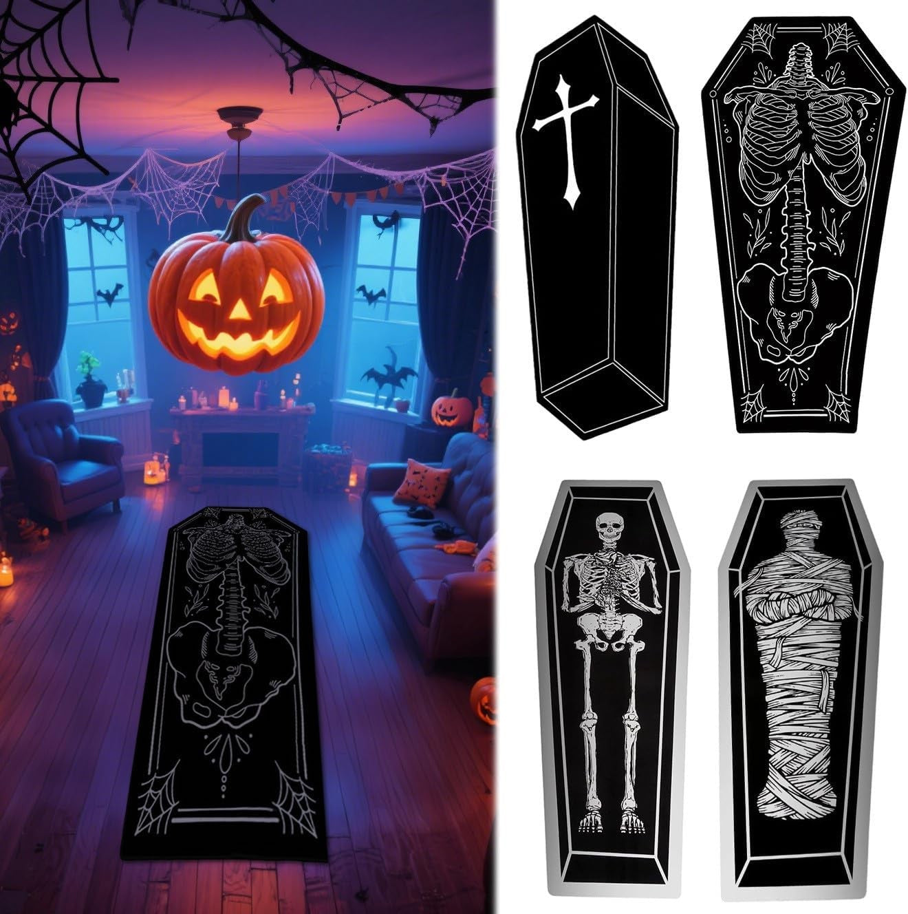 VIKAMA Halloween Gothic Coffin Rug - Soft and Comfortable for Living Room and Bedroom - Horror Theme Home Decoration