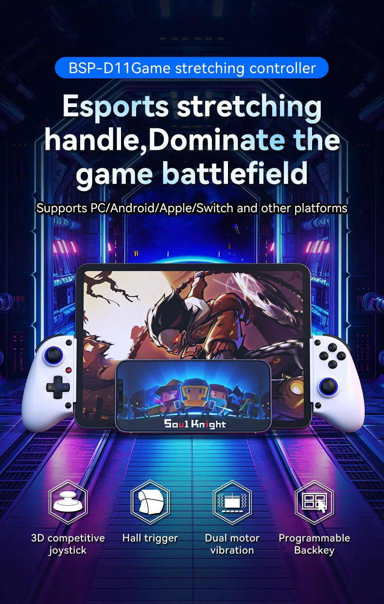 D11 Stretchable Game Controller Hall Trigger Supports Android Phone/Switch/PC/iOS/ Streaming Controller