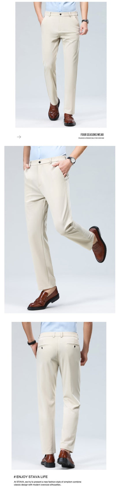 29-42 Men's Summer Pants Thin Straight Stretch Casual Pants with No Trace No Ironing Fabric Silky and Cool Feeling