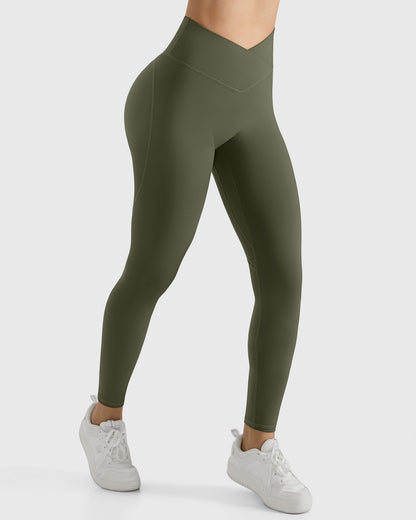 Women V Cross Waist Butt Lifting Leggings with Pockets High Waist Yoga Pants Workout Running Gym Fitness Sports Leggings Female