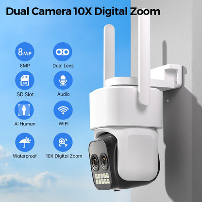BESDER 8MP 4K10x Hybrid Zoom Dual Lens PTZ IP Camera 3.6+12mm WiFi Human Detection 4MP Audio Security Video Surveillance O-KAM