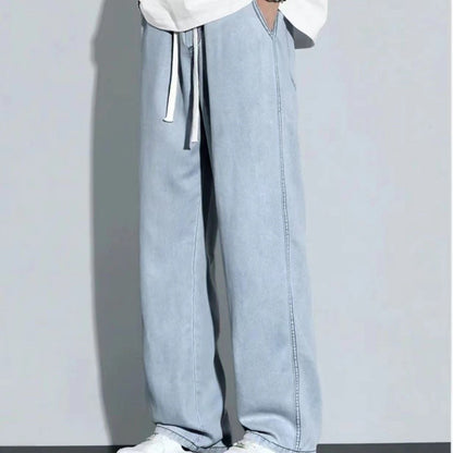 Calça Jeans Masculina Coreana Versão Estudantil Casual Calça Reta Solta Perna Larga Jeans Preto Cinza Azul Jeans Baggy