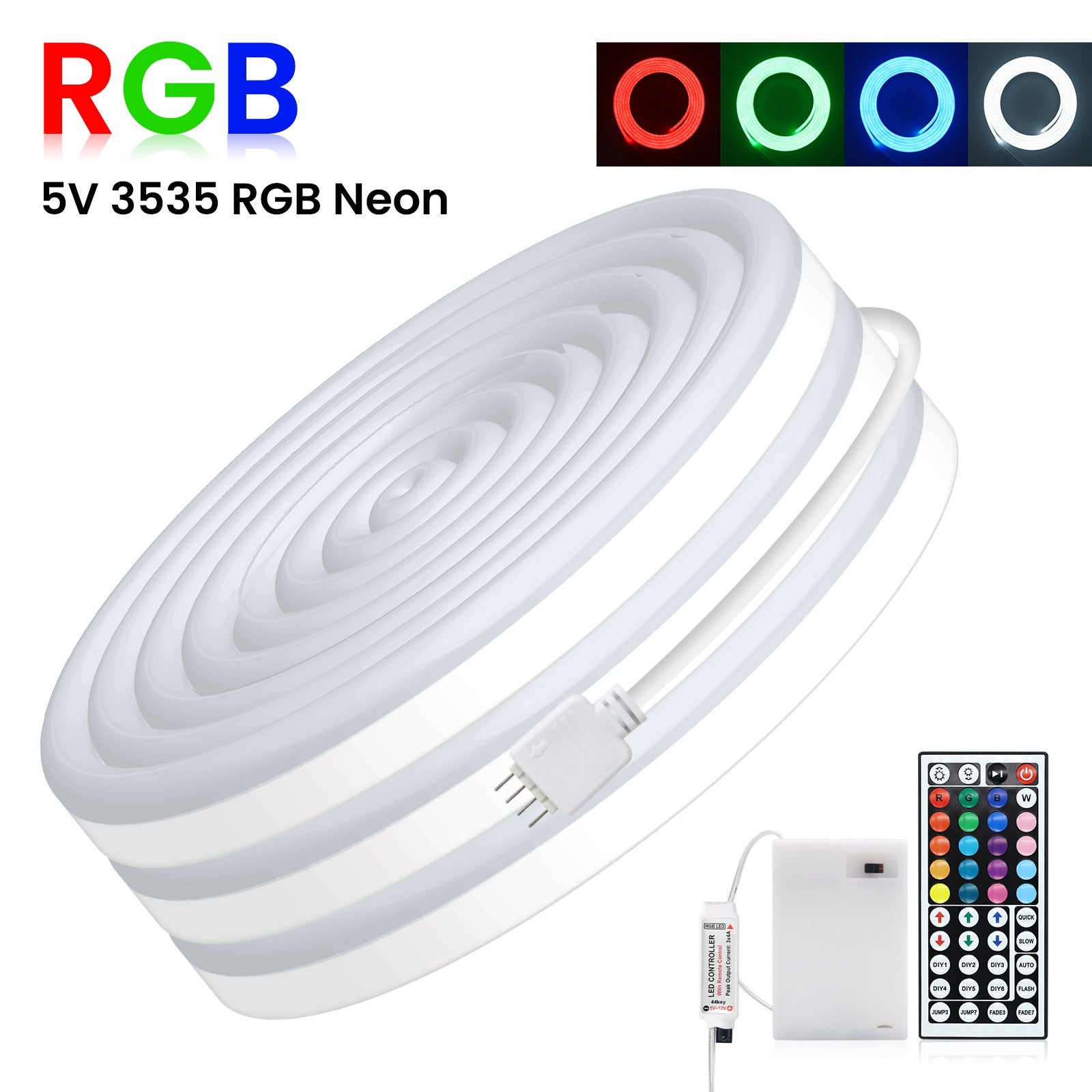 DC5V RGB LED Neon Light AA Battery Powered Bluetooth LED Strip SMD2835 IP65Waterproof Rating 108Leds/m With a remote control