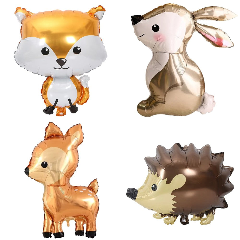 19pcs Hedgehog Deer Fox Rabbit Balloon Set Gold Number Balloon Woodland Animal Happy Birthday Party Decorations