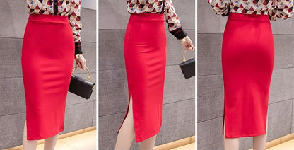 New Style Summer Fashion Elastic Waist Half-length Skirt 2025 Plus Size Women's Clothing Side-Slit Bodycon Skirts