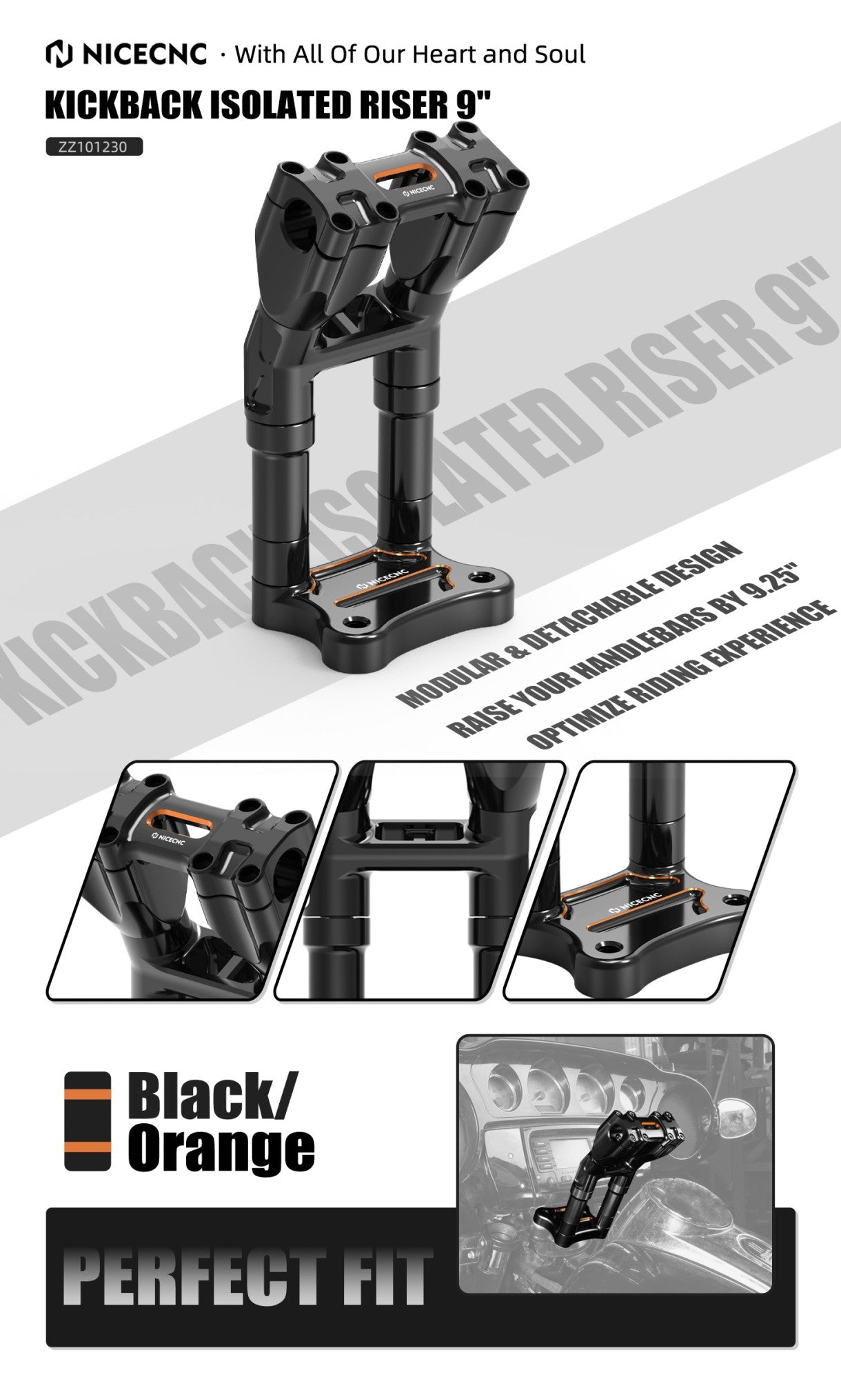 For Harley Street Glide FLHX 2006-2024 Street Glide Special FLHXS Ultra Limited 2014-2024 Kickback Riser 9" For 1" Handlebar