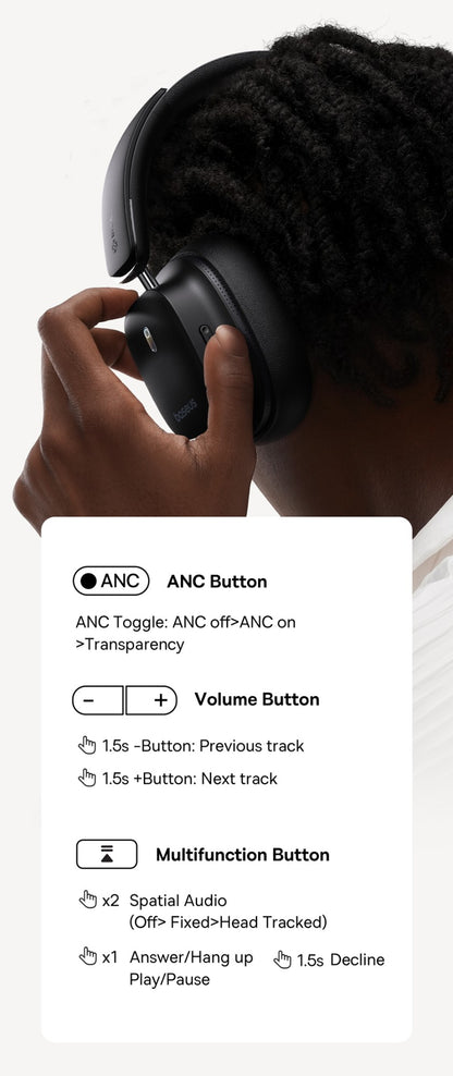 Baseus ANC Wireless Headphone Hi-Res LDAC Headset Bluetooth 5.4 BISA Pro Spatial Audio 50mm Driver Overhead Earphone Bowie 30Max
